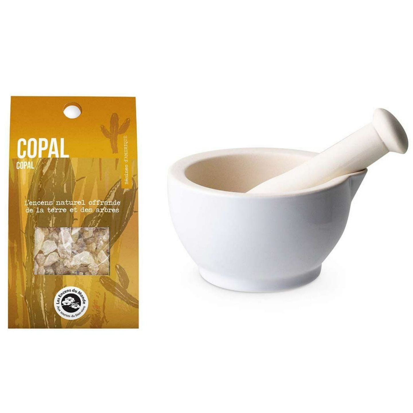 Mortier et pilon en grès blanc + résine de Copal Aromandise - Mathon