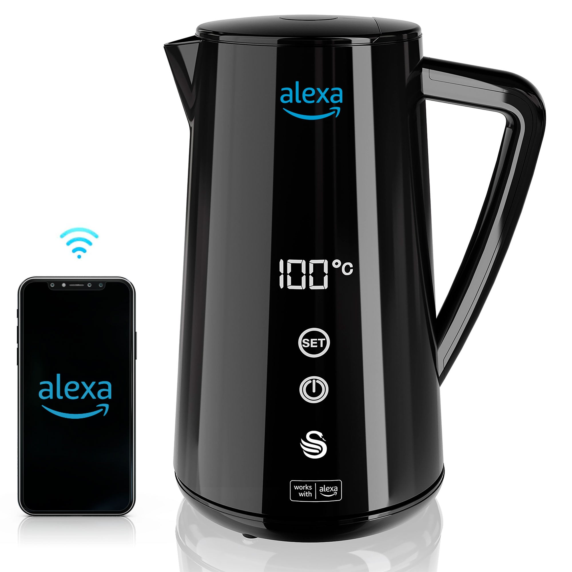 Alexa Bouilloire Électrique Intelligente WIFI 1,5L, Sans Fil, Écran Tactile LED 1800 Noir SK14650BLKNEU - Mathon - 1