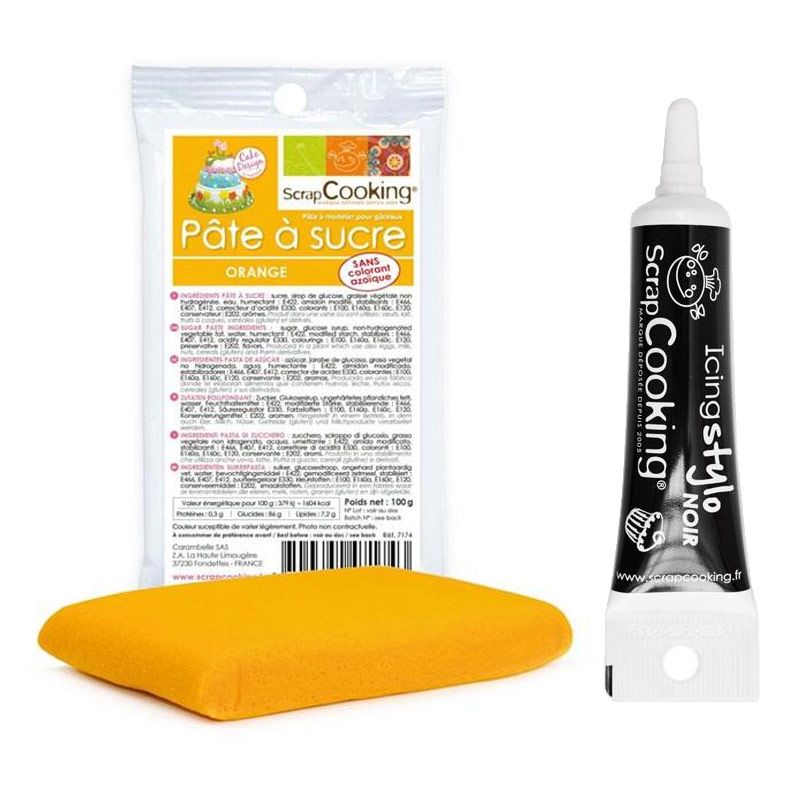 Pâte à sucre orange 100 g + Stylo de glaçage noir Scrapcooking - Mathon