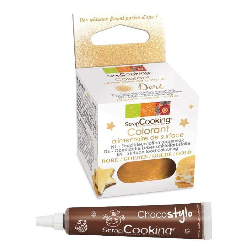 Colorant alimentaire de surface doré + Stylo chocolat Scrapcooking - Mathon