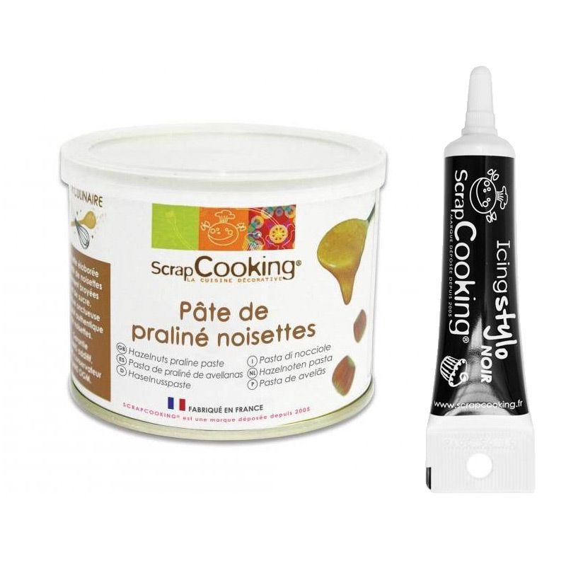 Pâte de noisettes 200 g + Stylo de glaçage noir Scrapcooking - Mathon