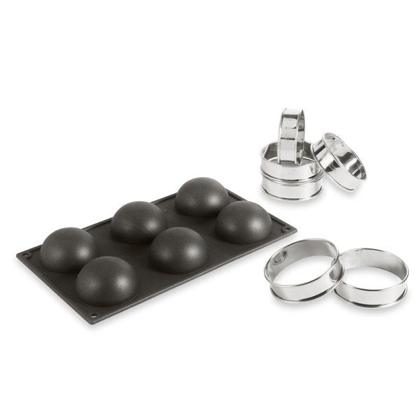 Kit moule silicone 6 demi-sphères  + 6 cercles à tarte Patisse - Mathon - 1