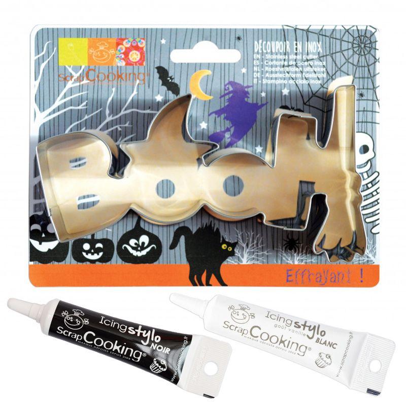 Seau 16 emporte-pièces à pâtisserie Halloween + stylos alimentaires noir et blanc Scrapcooking - Mathon