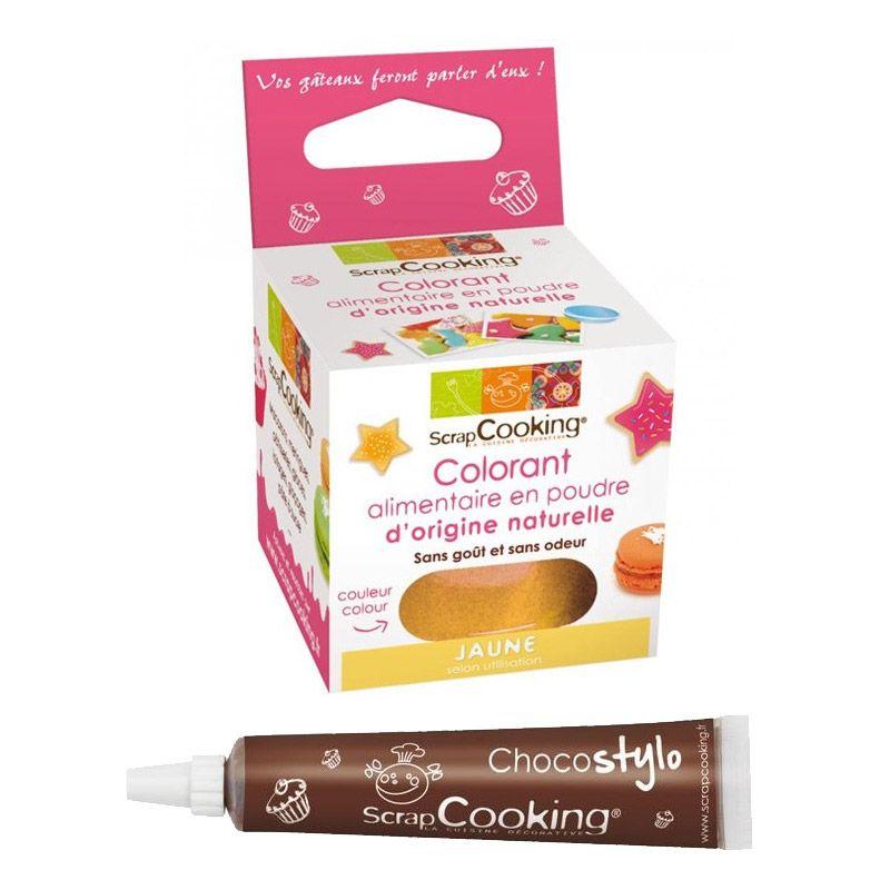 Colorant alimentaire naturel jaune + Stylo chocolat Scrapcooking - Mathon
