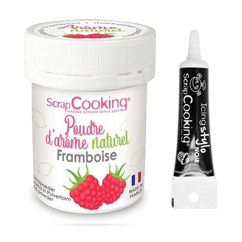 Arôme alimentaire naturel en poudre framboise + Stylo glaçage noir Scrapcooking - Mathon