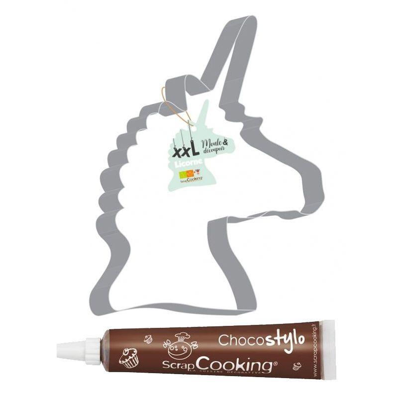 Découpoir à pâtisserie inox XXL Licorne + 1 Stylo chocolat Scrapcooking - Mathon