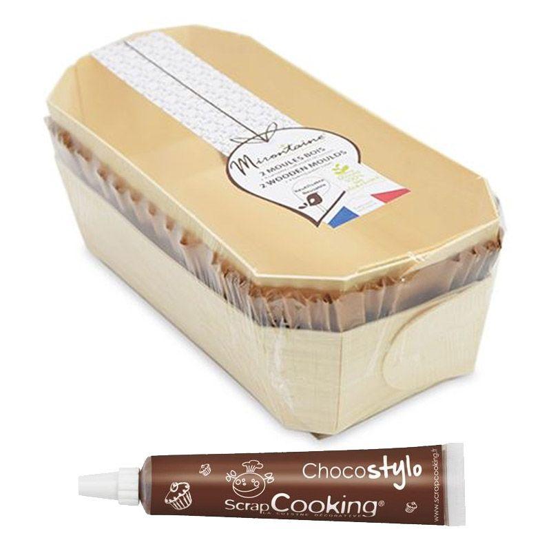 2 moules à cake 24 cm en bois + 4 caissettes de cuisson + Stylo chocolat Scrapcooking - Mathon