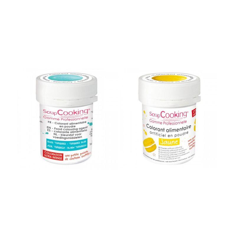 2 colorants alimentaires en poudre - turquoise-jaune Scrapcooking - Mathon