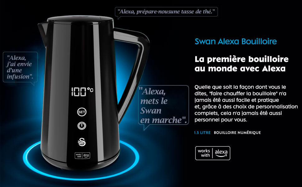 Alexa Bouilloire Électrique Intelligente WIFI 1,5L, Sans Fil, Écran Tactile LED 1800 Noir SK14650BLKNEU - Mathon - 8