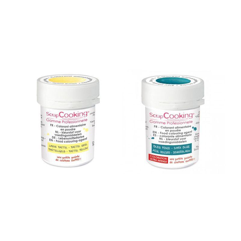 2 colorants alimentaires en poudre - bleu foncé-jaune pastel Scrapcooking - Mathon