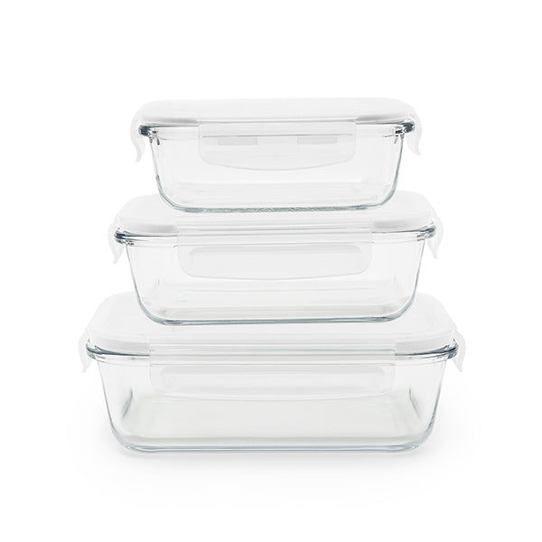 Lot de 3 boites de conservation en verre avec couvercle en verre  rectangulaire 1,6l Couleur transparent Pyrex