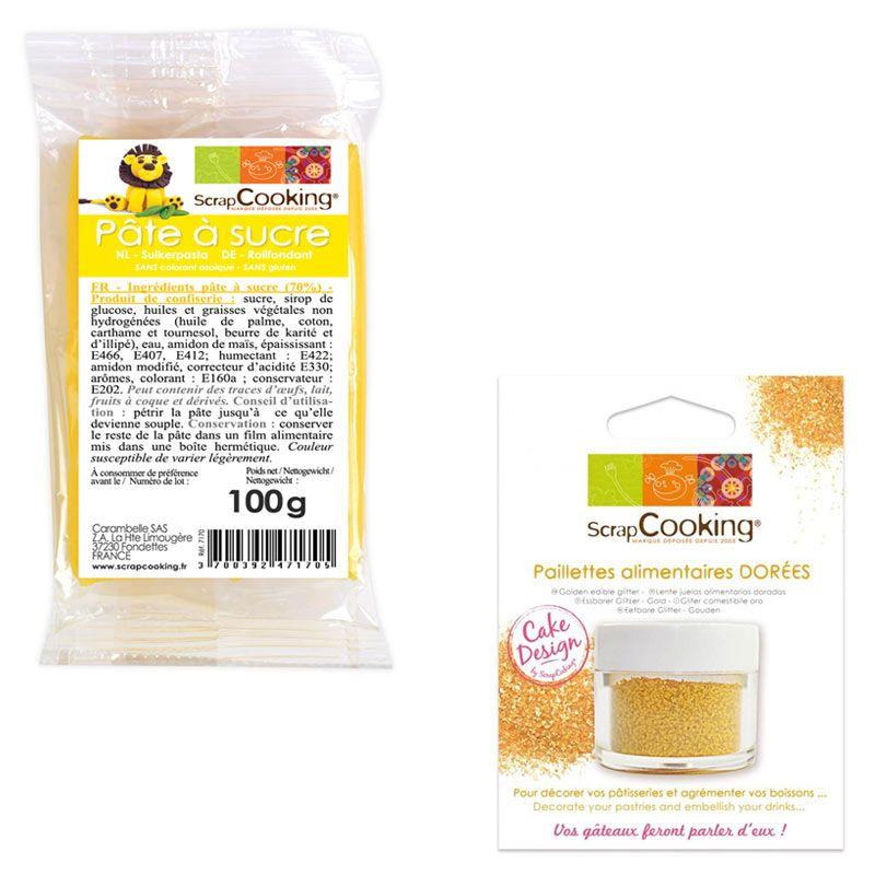 Pâte à sucre jaune 100 g + paillettes dorées Scrapcooking - Mathon