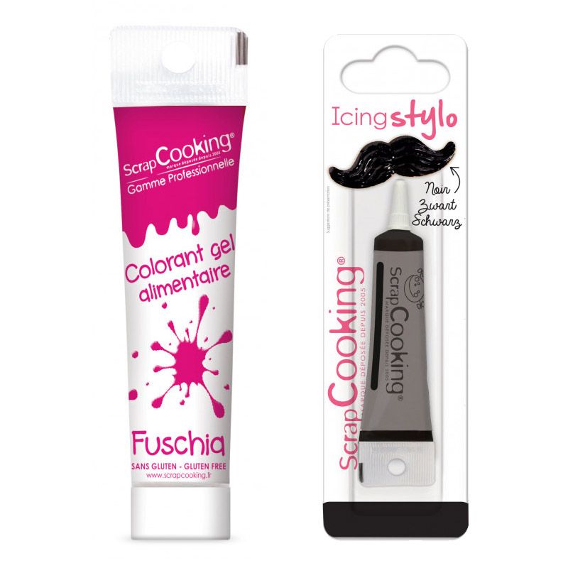 Colorant alimentaire en gel 20 g fuschia + Stylo de glaçage noir Scrapcooking - Mathon