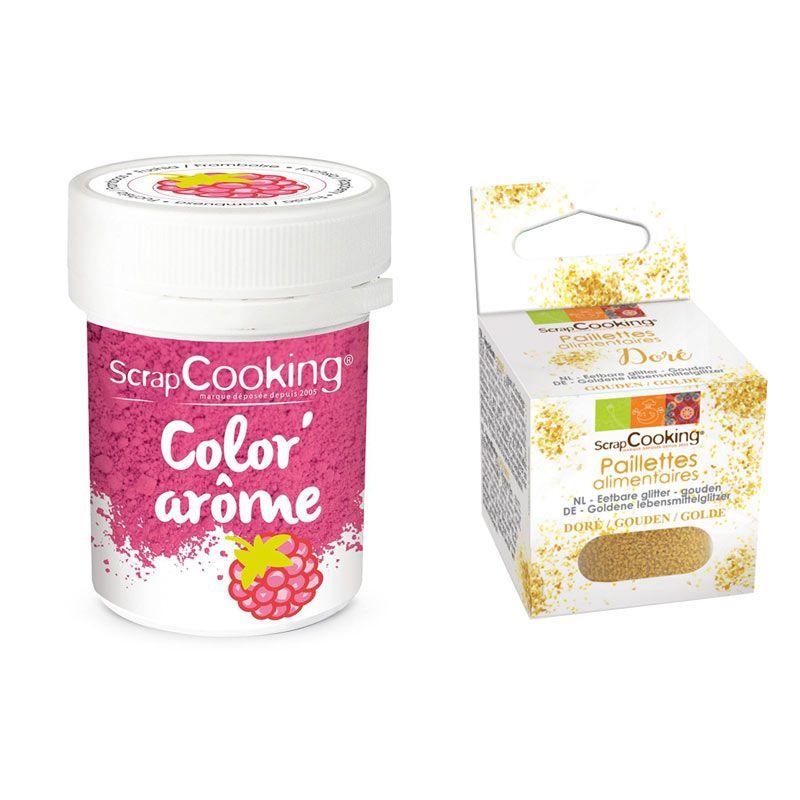 Colorant alimentaire rose arôme framboise + paillettes dorées Scrapcooking - Mathon
