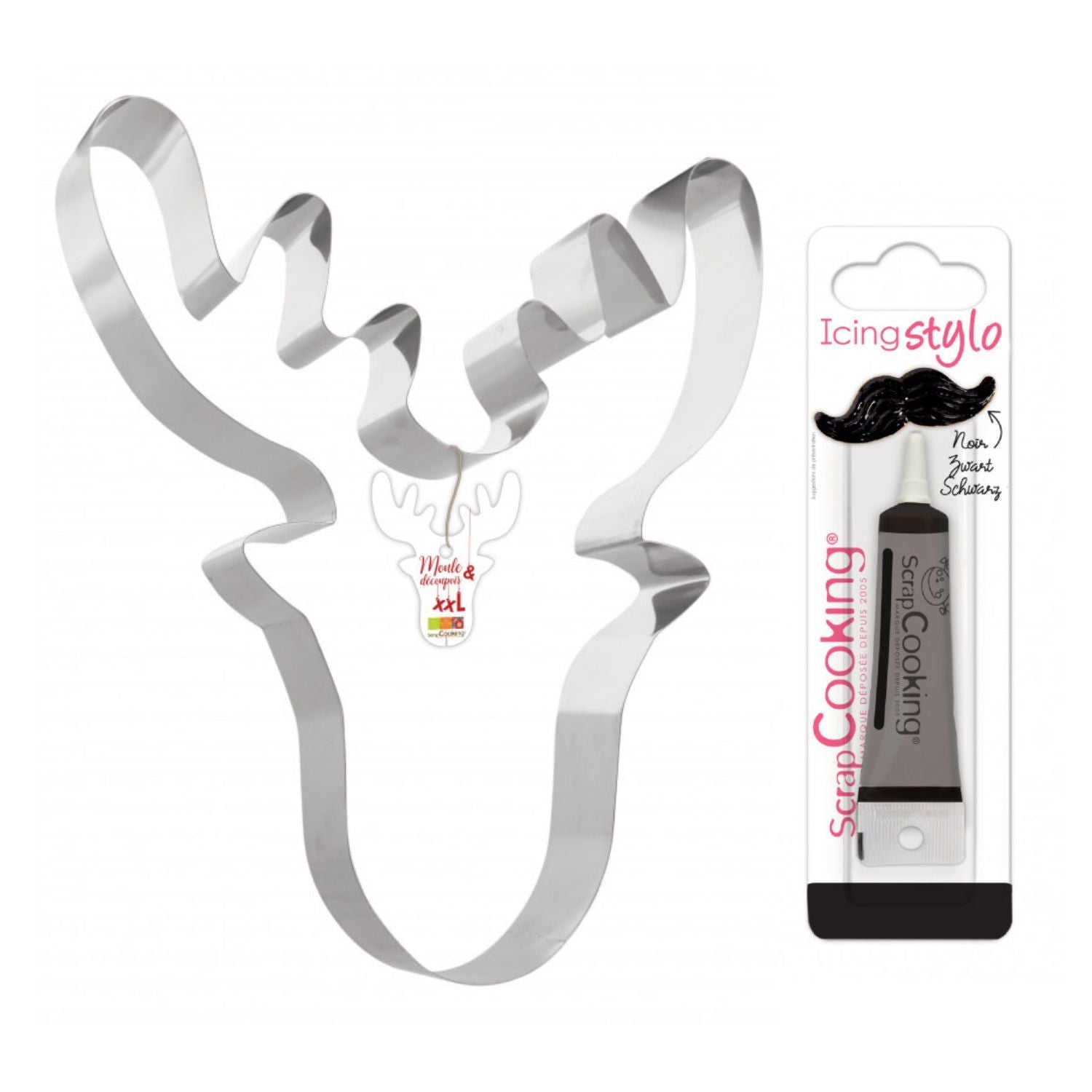 Moule-découpoir Renne + Stylo de glaçage noir Scrapcooking - Mathon