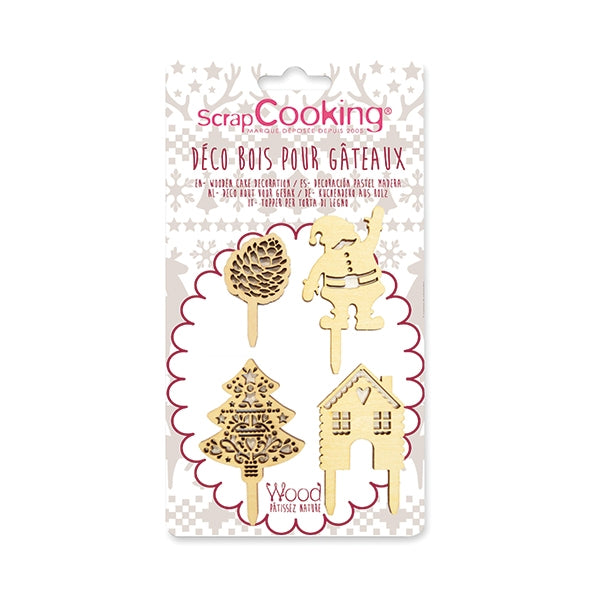 4 décorations Noël bois pour gâteaux Scrapcooking - Mathon - 2