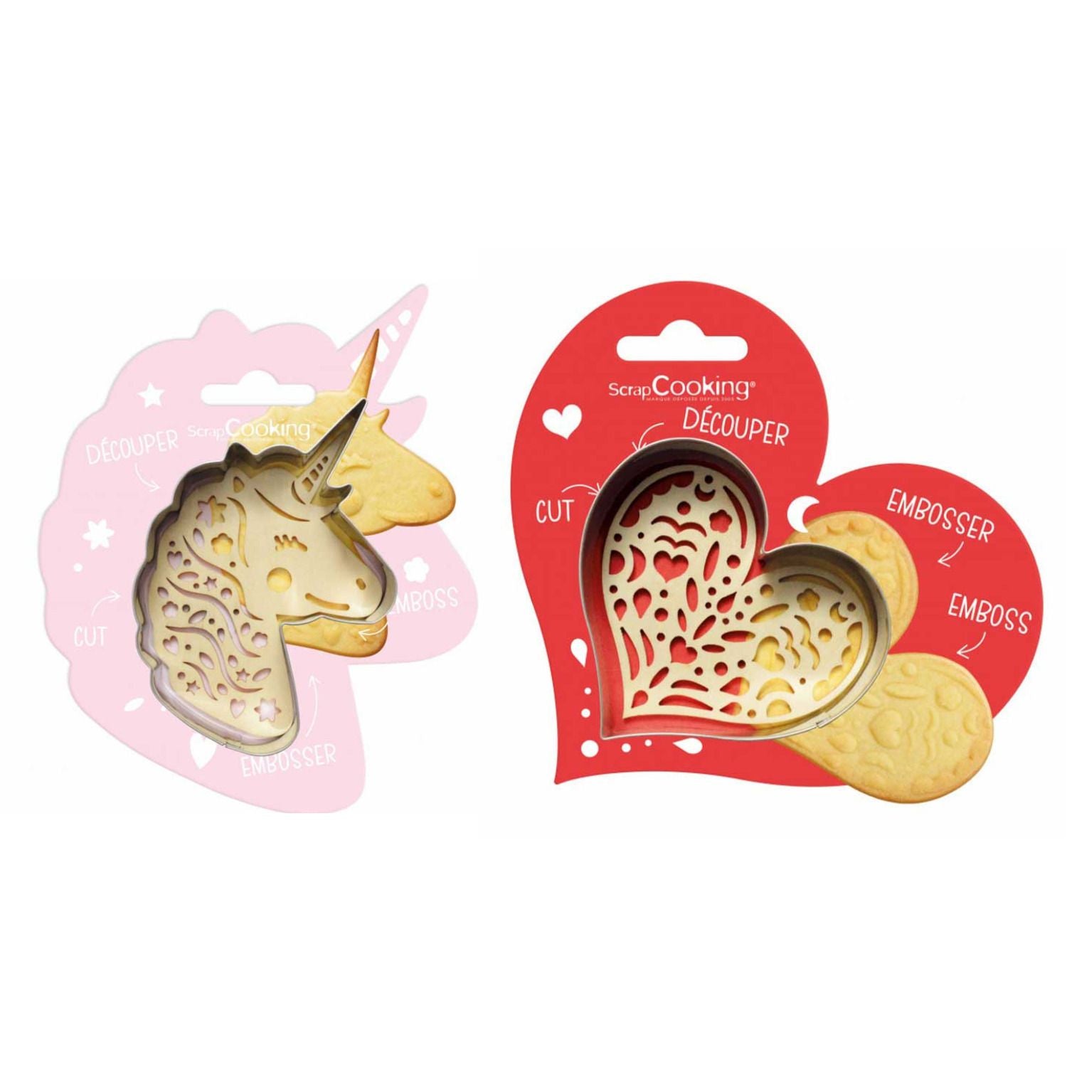 Kit pour biscuit en relief Licorne + Coeur Scrapcooking - Mathon