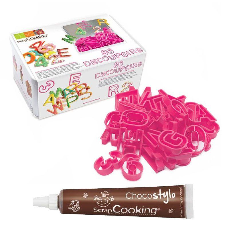 36 découpoirs chiffres et lettres + 1 Stylo chocolat Scrapcooking - Mathon