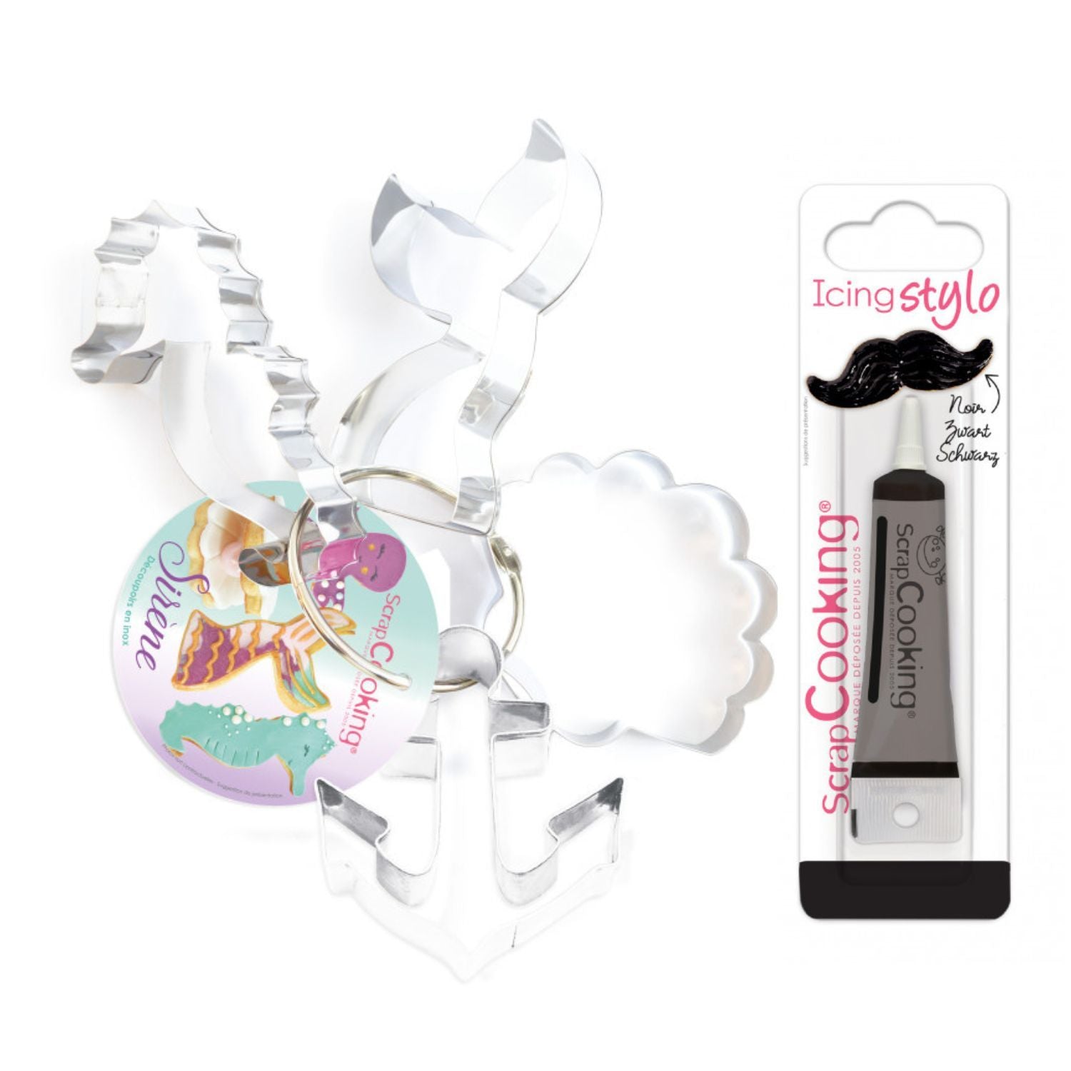 4 Découpoirs à biscuits Sirène + Stylo de glaçage noir Scrapcooking - Mathon