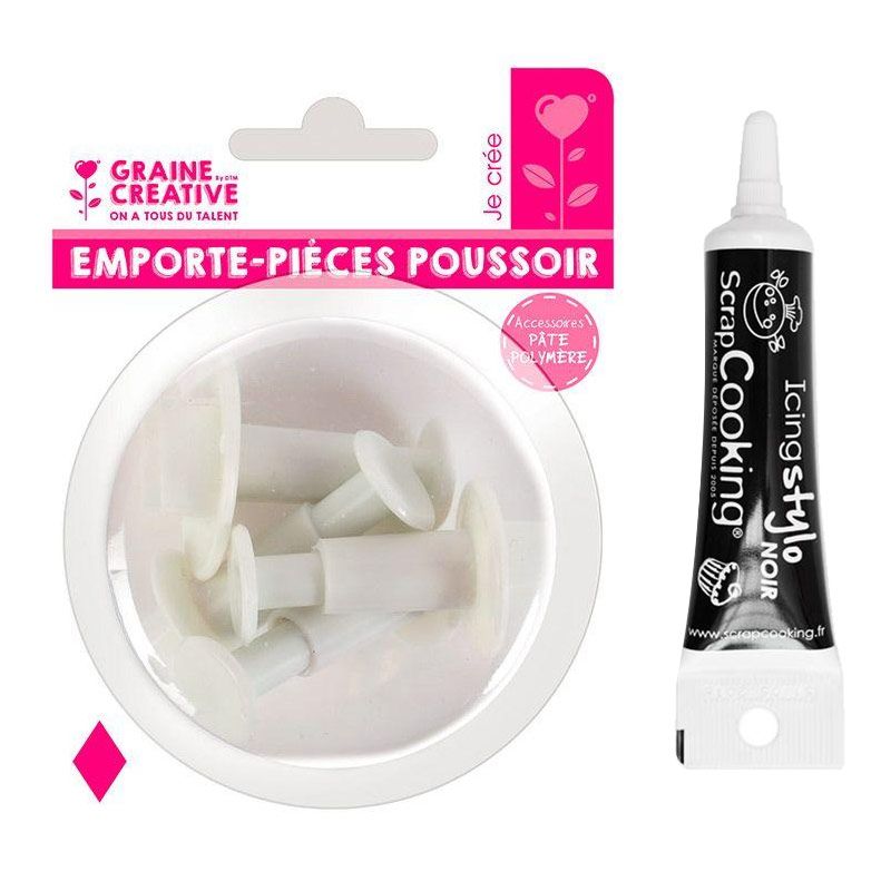 4 emporte-pièces à poussoir en plastique Losange + Stylo de glaçage noir Youdoit - Mathon