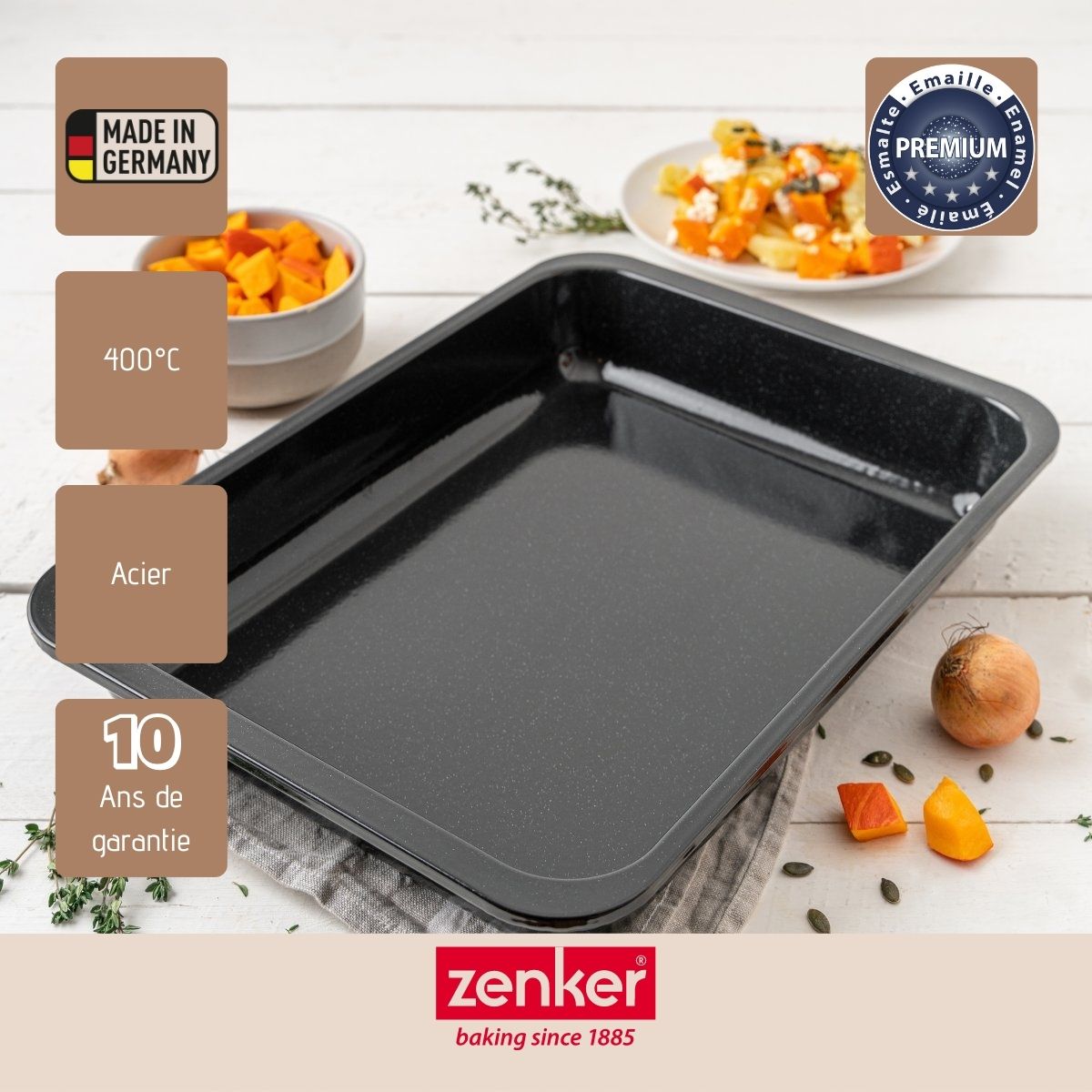 Plat à four XXL rectangle 40 x 29 cm en acier émaillé Spécial Cooking Zenker