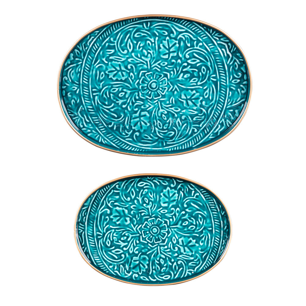 Set de 2 plateaux ovales Tosca bleu Table passion - Mathon - 1
