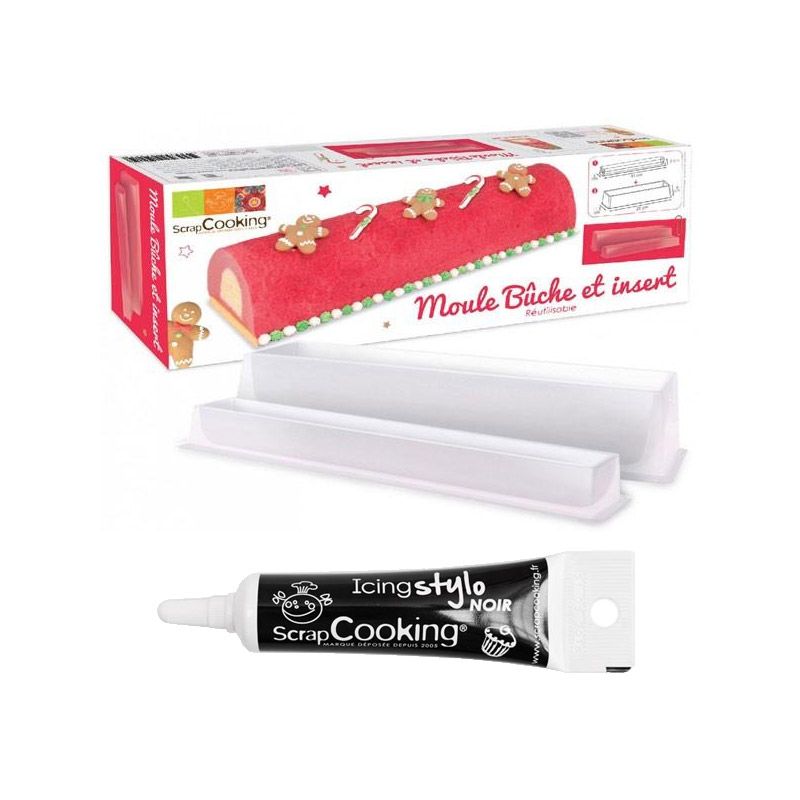 Moule à Bûche de Noël avec insert + Stylo de glaçage noir Scrapcooking - Mathon