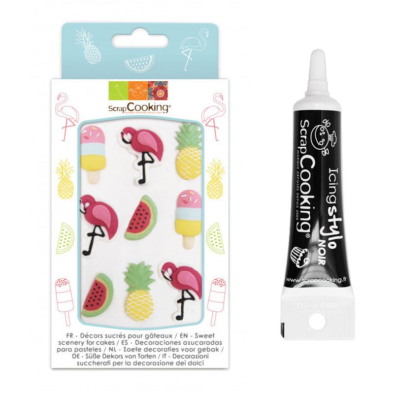 Décors sucrés Summer + Stylo de glaçage noir Scrapcooking - Mathon