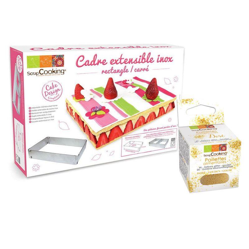 Cadre à pâtisserie extensible rectangle + paillettes dorées Scrapcooking - Mathon