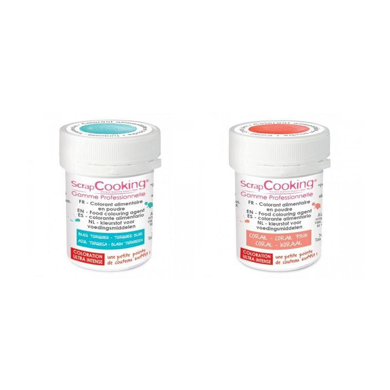 2 colorants alimentaires en poudre - corail-turquoise Scrapcooking - Mathon