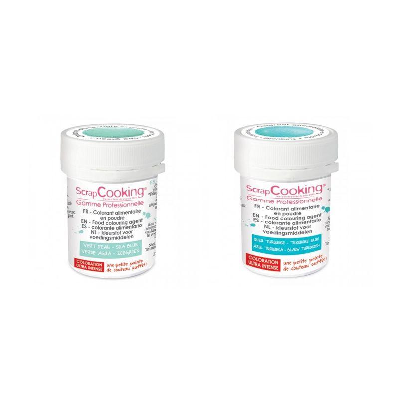 2 colorants alimentaires en poudre - turquoise-vert d