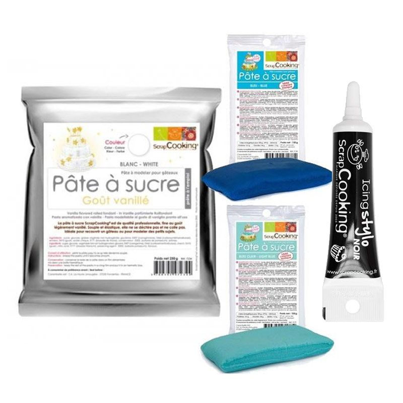 Kit pâte à sucre naissance garçon + Stylo de glaçage noir Scrapcooking - Mathon