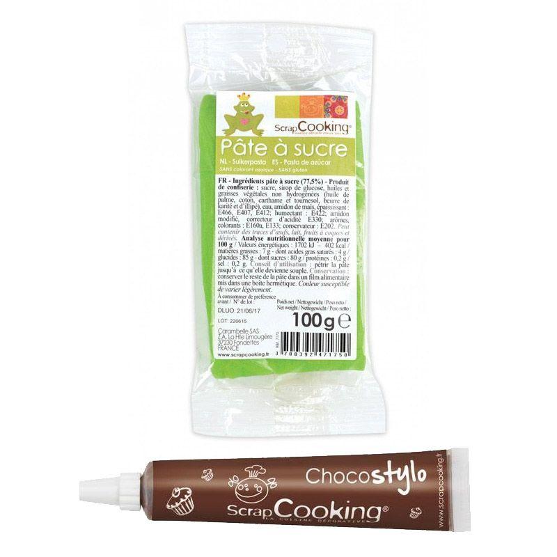 Stylo chocolat + Pâte à sucre vert prairie 100 g Scrapcooking - Mathon