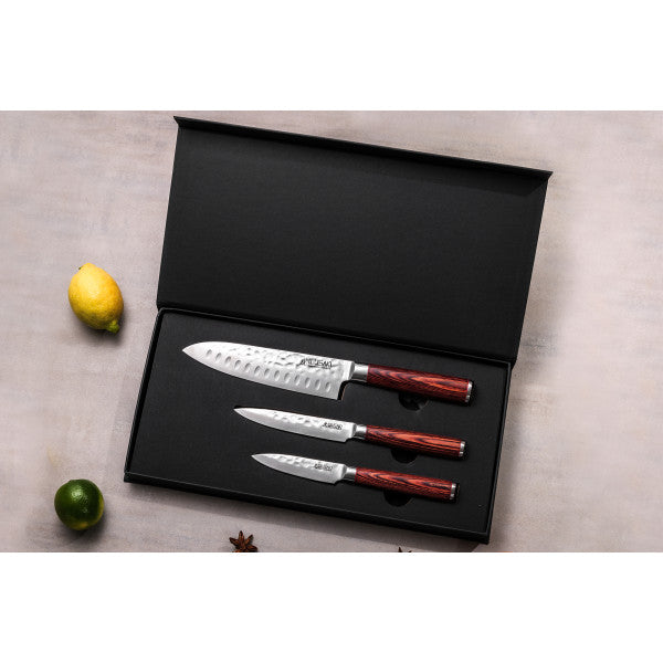 Coffret couteaux Santoku + Universel + Office Wusaki Pakka X50 Wusaki - Mathon - 2