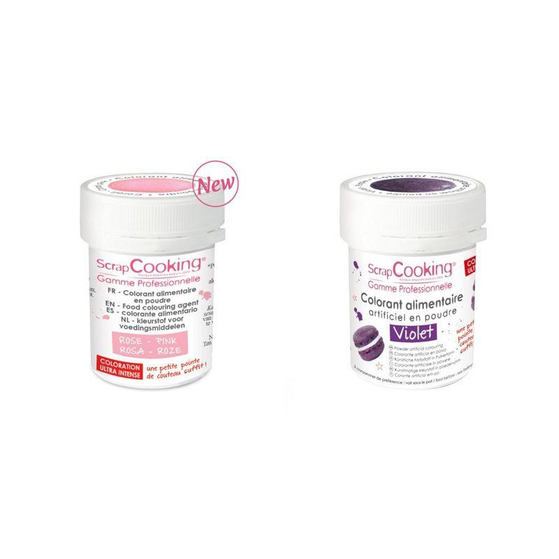 2 colorants alimentaires en poudre - violet-rose poudré Scrapcooking - Mathon