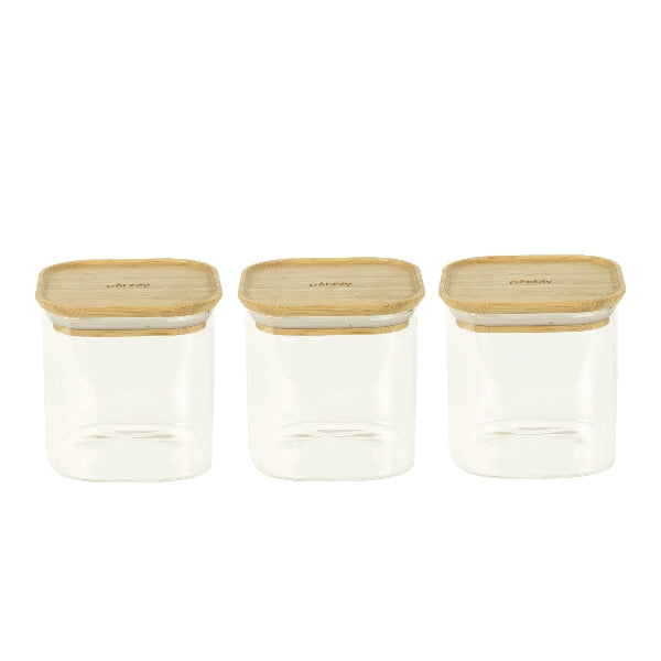Set de 3 boites carrées verre et bambou 800 ml Pebbly - Mathon - 1