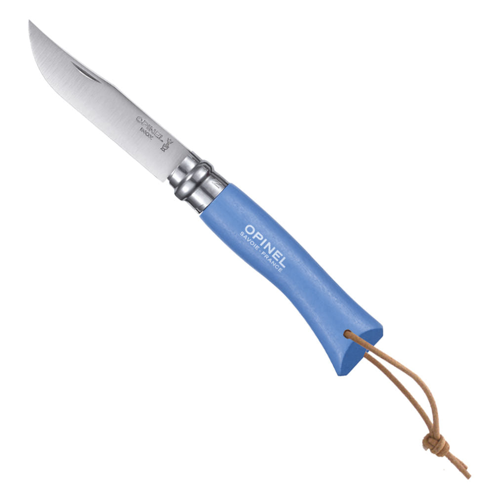 Couteau Baroudeur n°7 - lame 8 cm bleu avec lien en cuir Opinel - Mathon