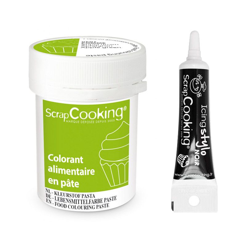 Colorant alimentaire en pâte 20 g Vert pomme + Stylo de glaçage noir Scrapcooking - Mathon