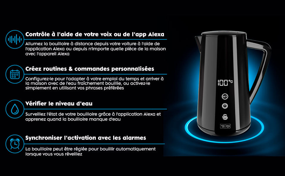 Alexa Bouilloire Électrique Intelligente WIFI 1,5L, Sans Fil, Écran Tactile LED 1800 Noir SK14650BLKNEU - Mathon - 9