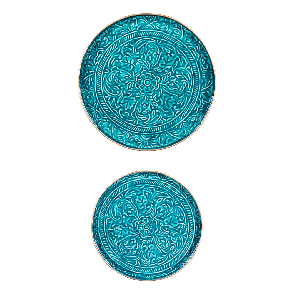 Set de 2 plateaux ronds Tosca bleu Table passion - Mathon - 1