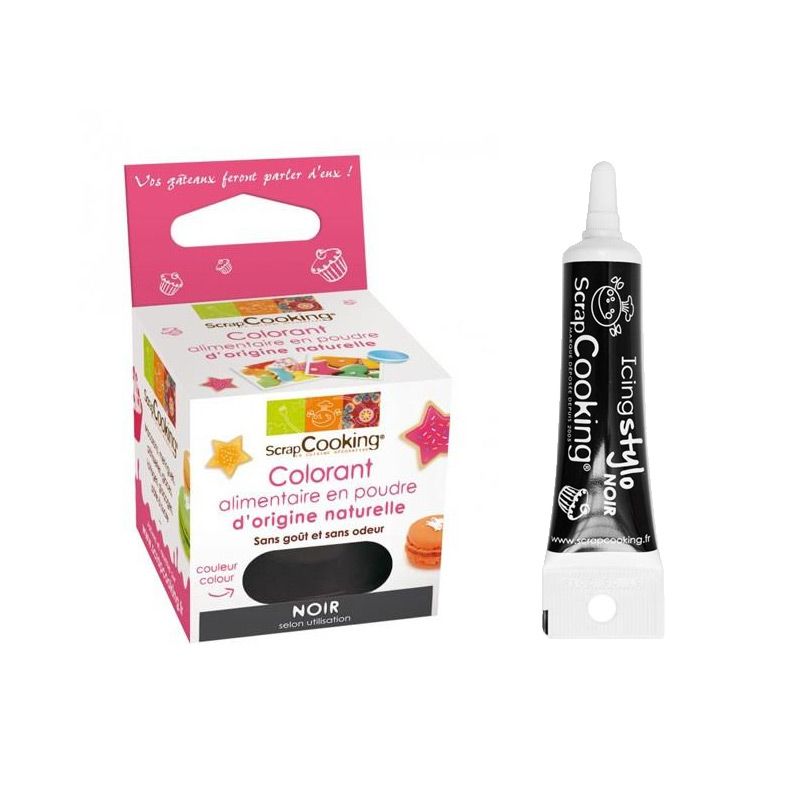 Colorant alimentaire naturel en poudre Noir + Stylo glaçage noir Scrapcooking - Mathon