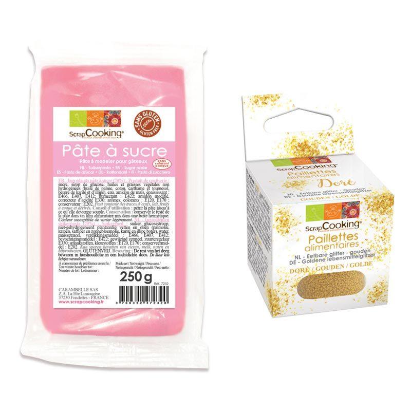 Pâte à sucre rose 250 g arôme vanille + paillettes dorées Scrapcooking - Mathon