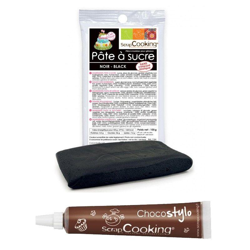 Stylo chocolat + Pâte à sucre noire 100 g Scrapcooking - Mathon