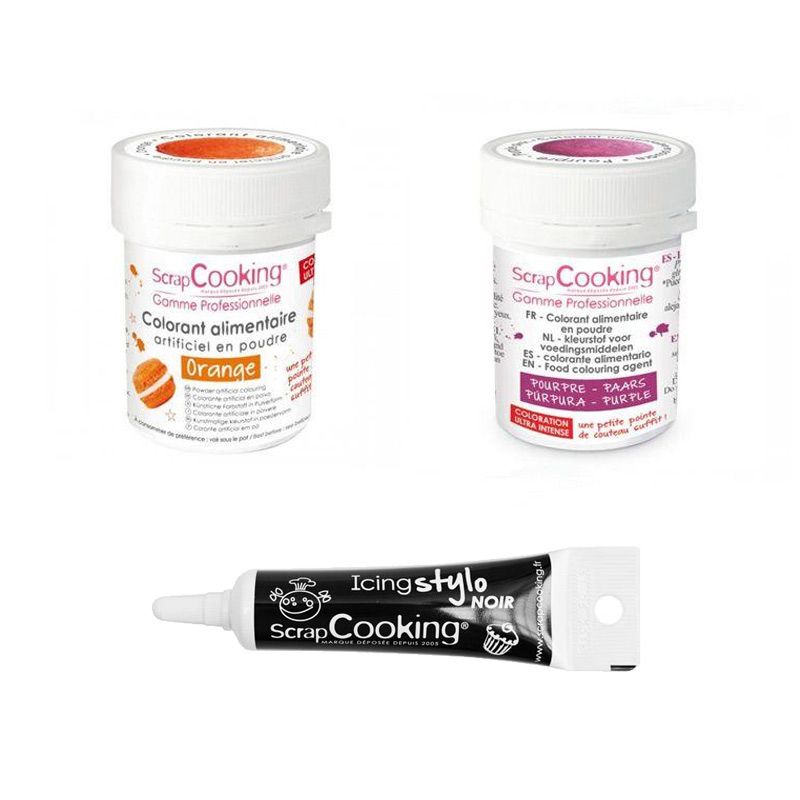 2 colorants alimentaires orange-pourpre + Stylo glaçage noir Scrapcooking - Mathon