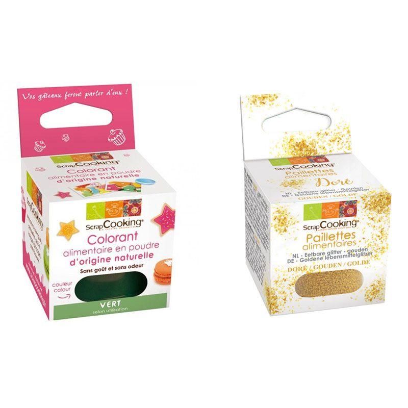 Colorant alimentaire Vert + paillettes dorées Scrapcooking - Mathon