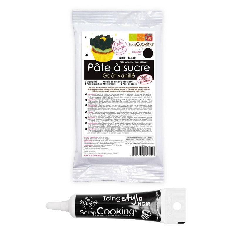 Pâte à sucre noire 250 g + Stylo de glaçage noir Scrapcooking - Mathon
