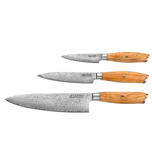 Coffret Wusaki 3 couteaux chef + office + universel Fujiko manche oli Wusaki - Mathon - 2