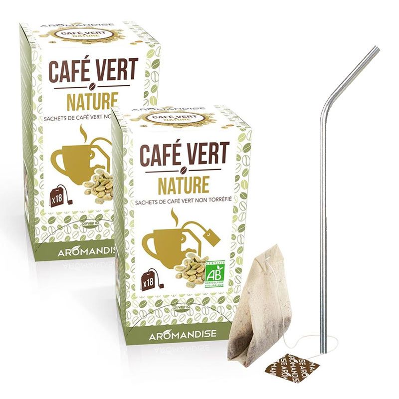 Café vert nature 36 sachets + 4 pailles en inox Youdoit - Mathon