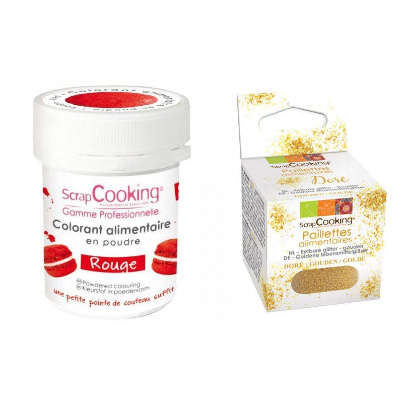 Colorant alimentaire Rouge + paillettes dorées Scrapcooking - Mathon