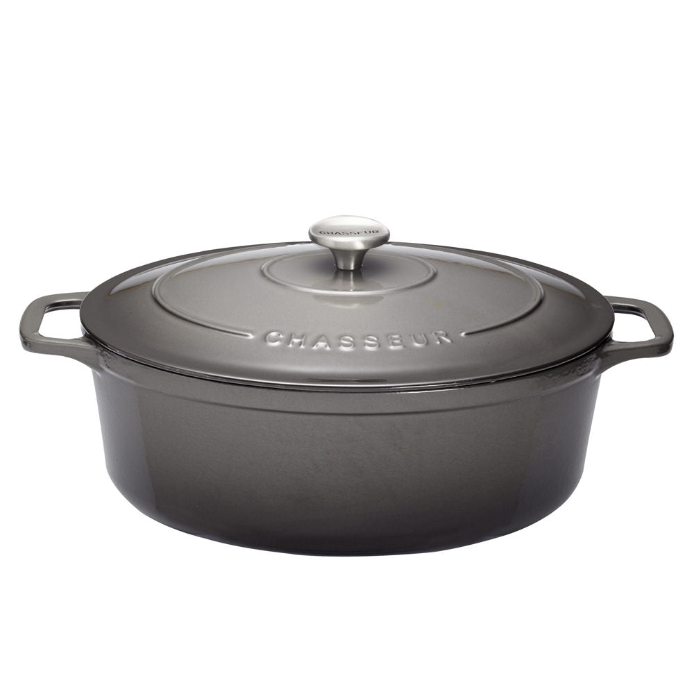 Cocotte ovale 35 cm chasseur gris caviar interieur noir Chasseur - Mathon